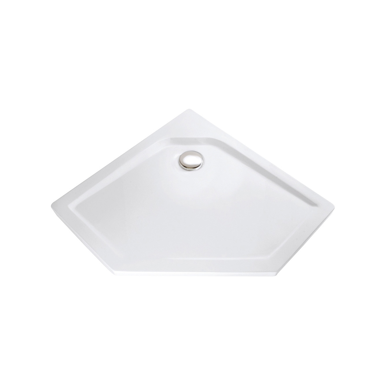 Acryl Duschwannen superflach mit Punktablauf, Fünfeck